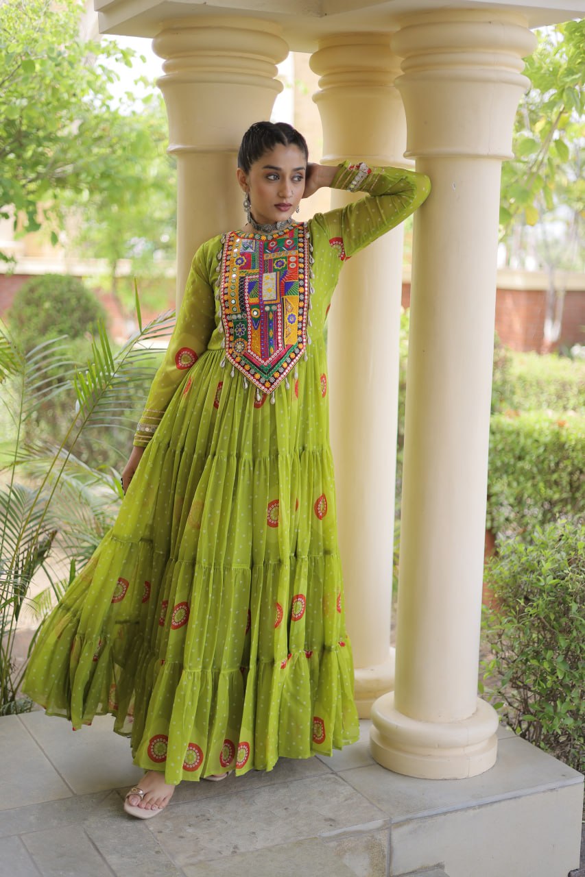 Women's Embroidered Georgette Anarkali Gown with Heavy Mirror Work – Party & Festive Wear