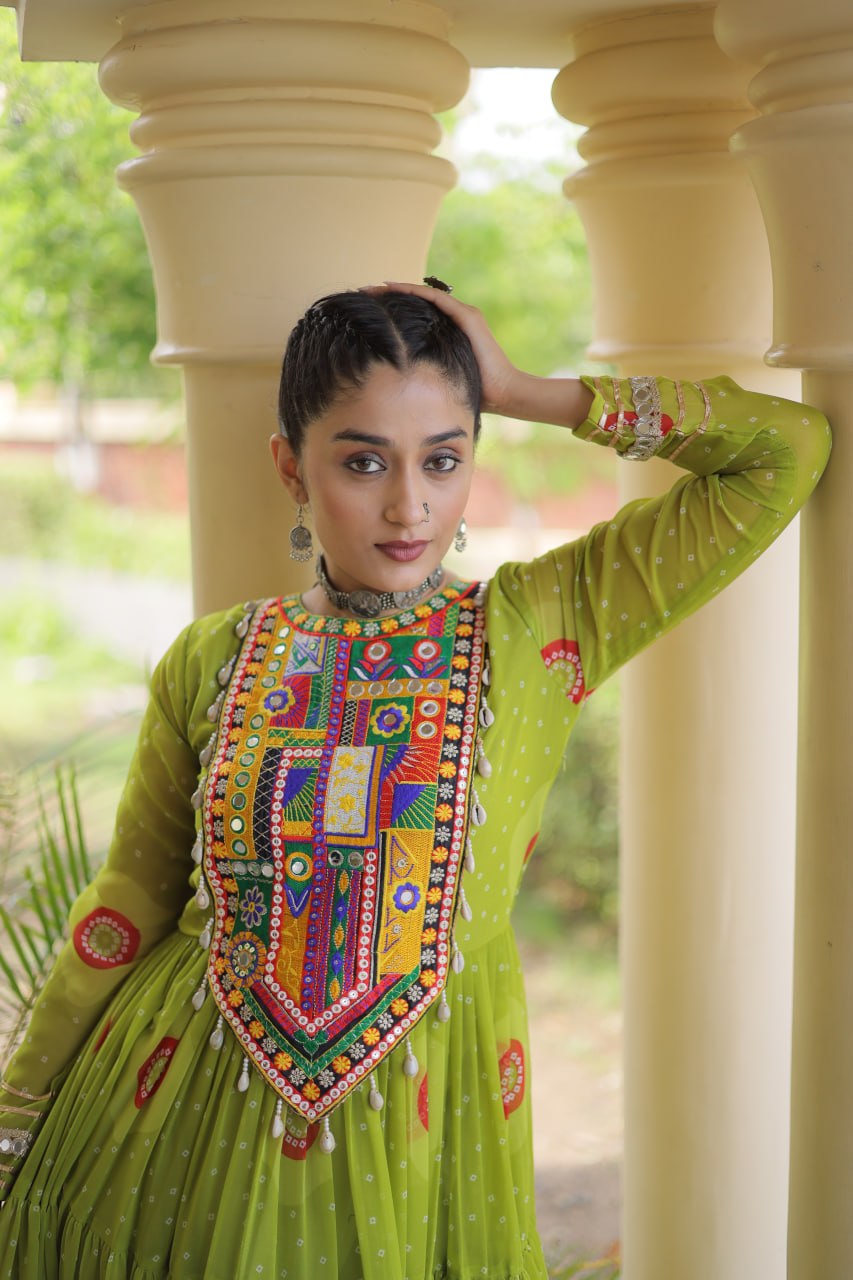Women's Embroidered Georgette Anarkali Gown with Heavy Mirror Work – Party & Festive Wear