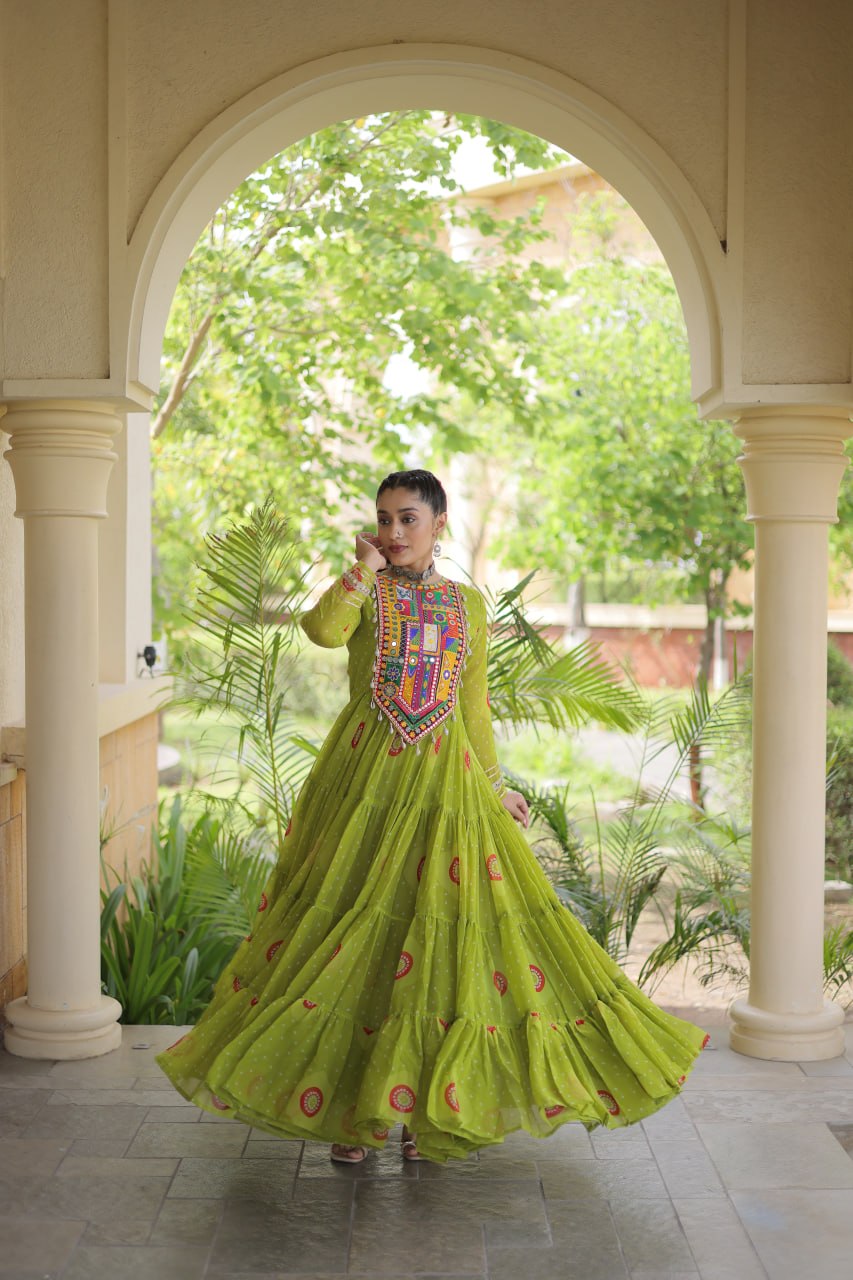 Women's Embroidered Georgette Anarkali Gown with Heavy Mirror Work – Party & Festive Wear