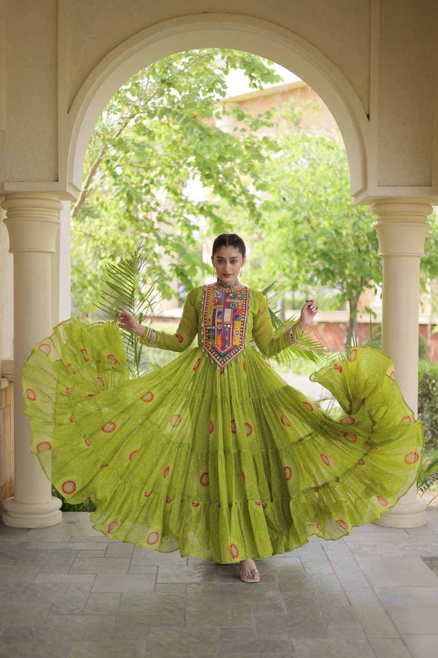 Women's Embroidered Georgette Anarkali Gown with Heavy Mirror Work – Party & Festive Wear
