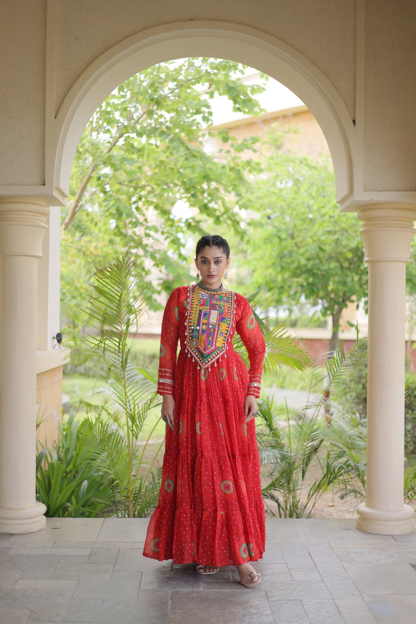 Women's Embroidered Georgette Anarkali Gown with Heavy Mirror Work – Party & Festive Wear