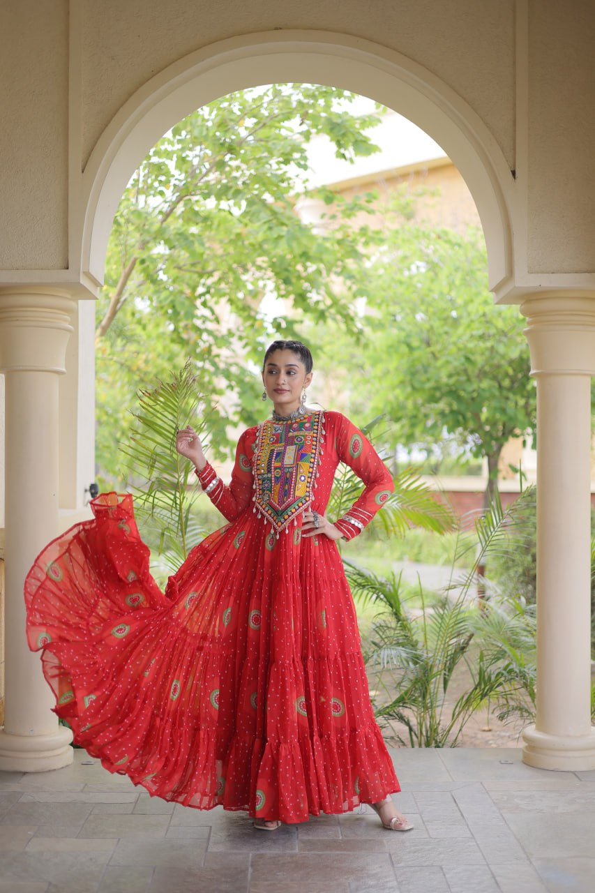 Women's Embroidered Georgette Anarkali Gown with Heavy Mirror Work – Party & Festive Wear