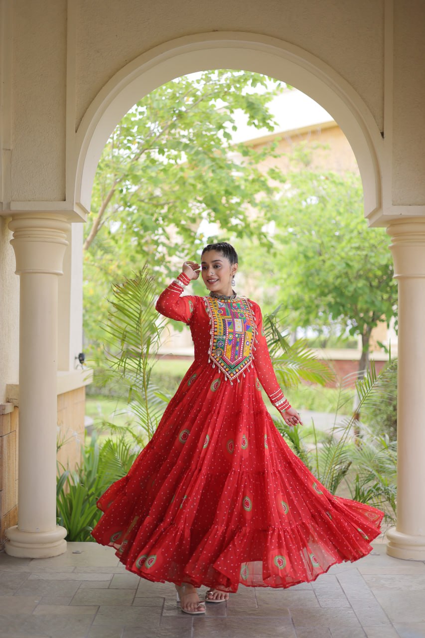 Women's Embroidered Georgette Anarkali Gown with Heavy Mirror Work – Party & Festive Wear