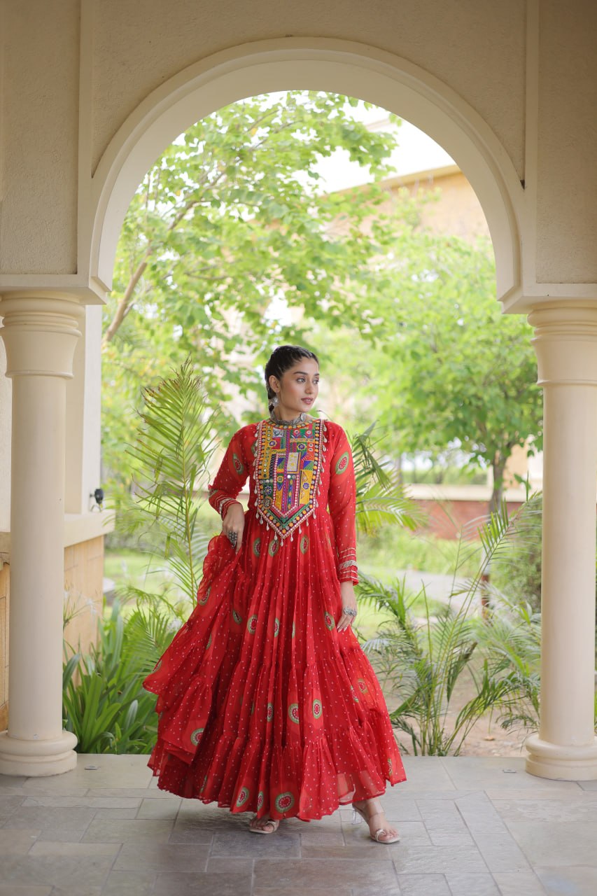 Women's Embroidered Georgette Anarkali Gown with Heavy Mirror Work – Party & Festive Wear