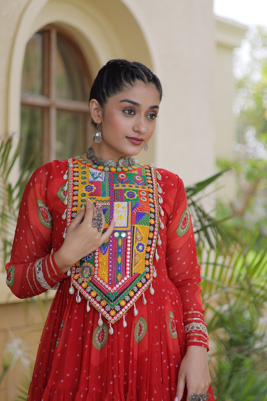 Women's Embroidered Georgette Anarkali Gown with Heavy Mirror Work – Party & Festive Wear