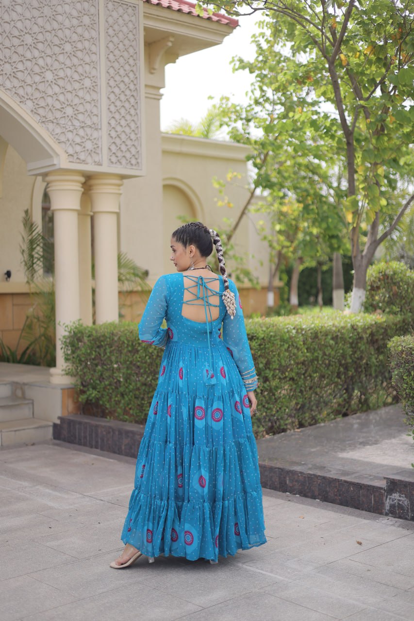 Women's Embroidered Georgette Anarkali Gown with Heavy Mirror Work – Party & Festive Wear