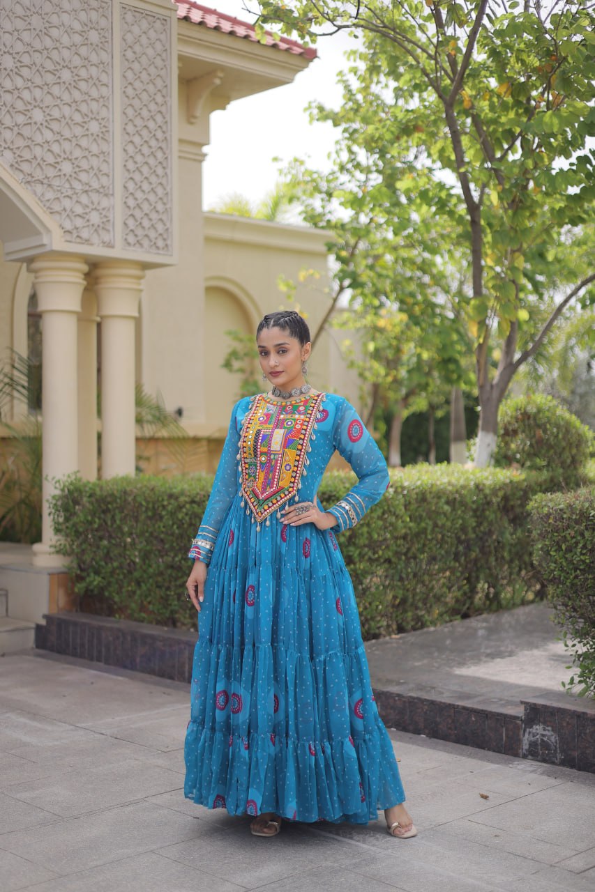 Women's Embroidered Georgette Anarkali Gown with Heavy Mirror Work – Party & Festive Wear