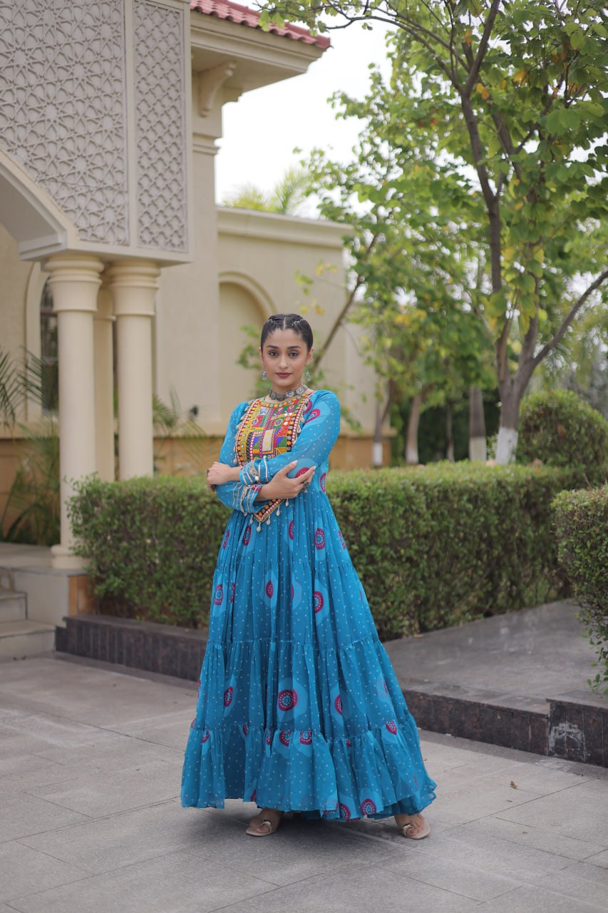Women's Embroidered Georgette Anarkali Gown with Heavy Mirror Work – Party & Festive Wear