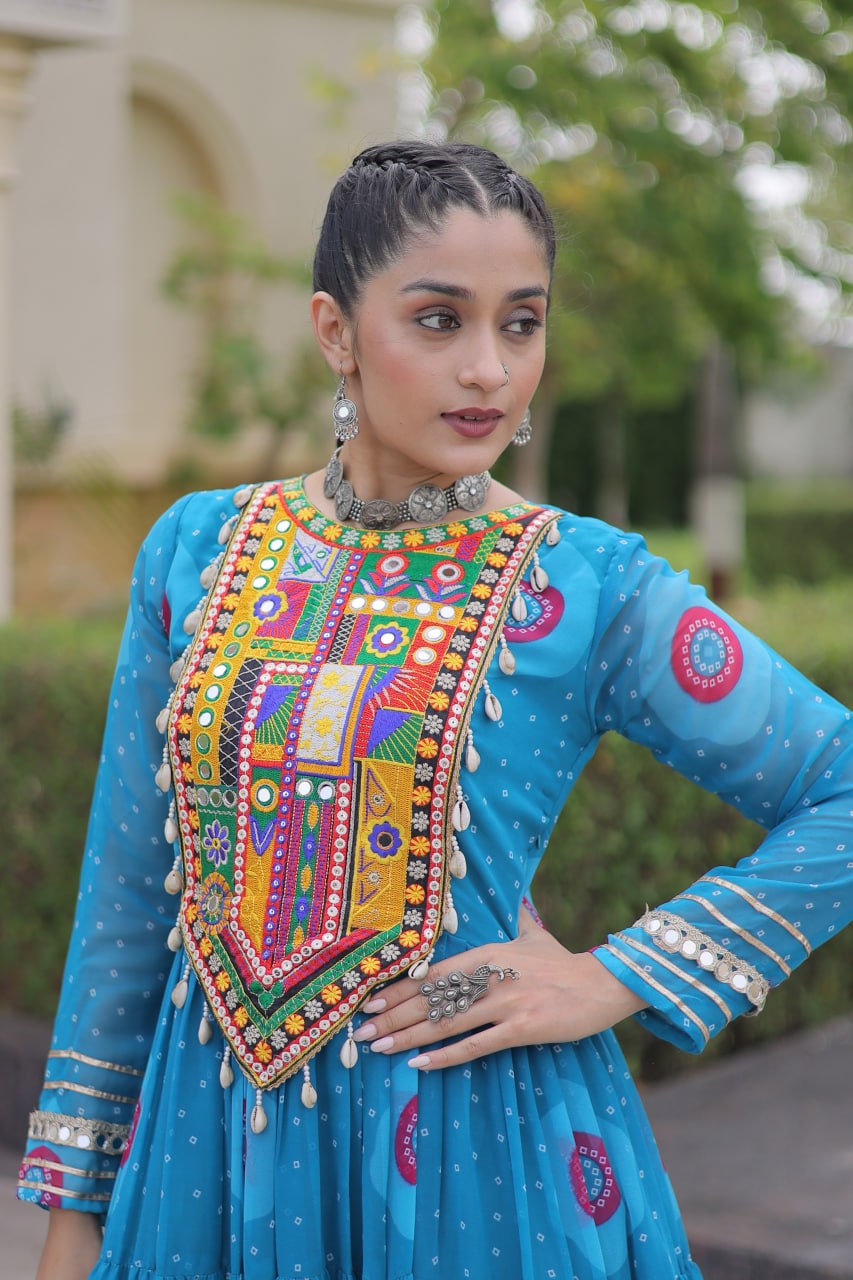 Women's Embroidered Georgette Anarkali Gown with Heavy Mirror Work – Party & Festive Wear