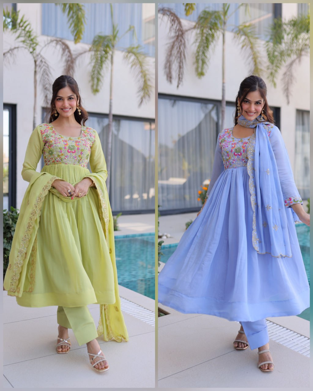 Women's Faux Georgette Embroidered Anarkali Suit Set with Pant & Dupatta | Designer Party Wear Ethnic Dress | Wedding & Festive Wear