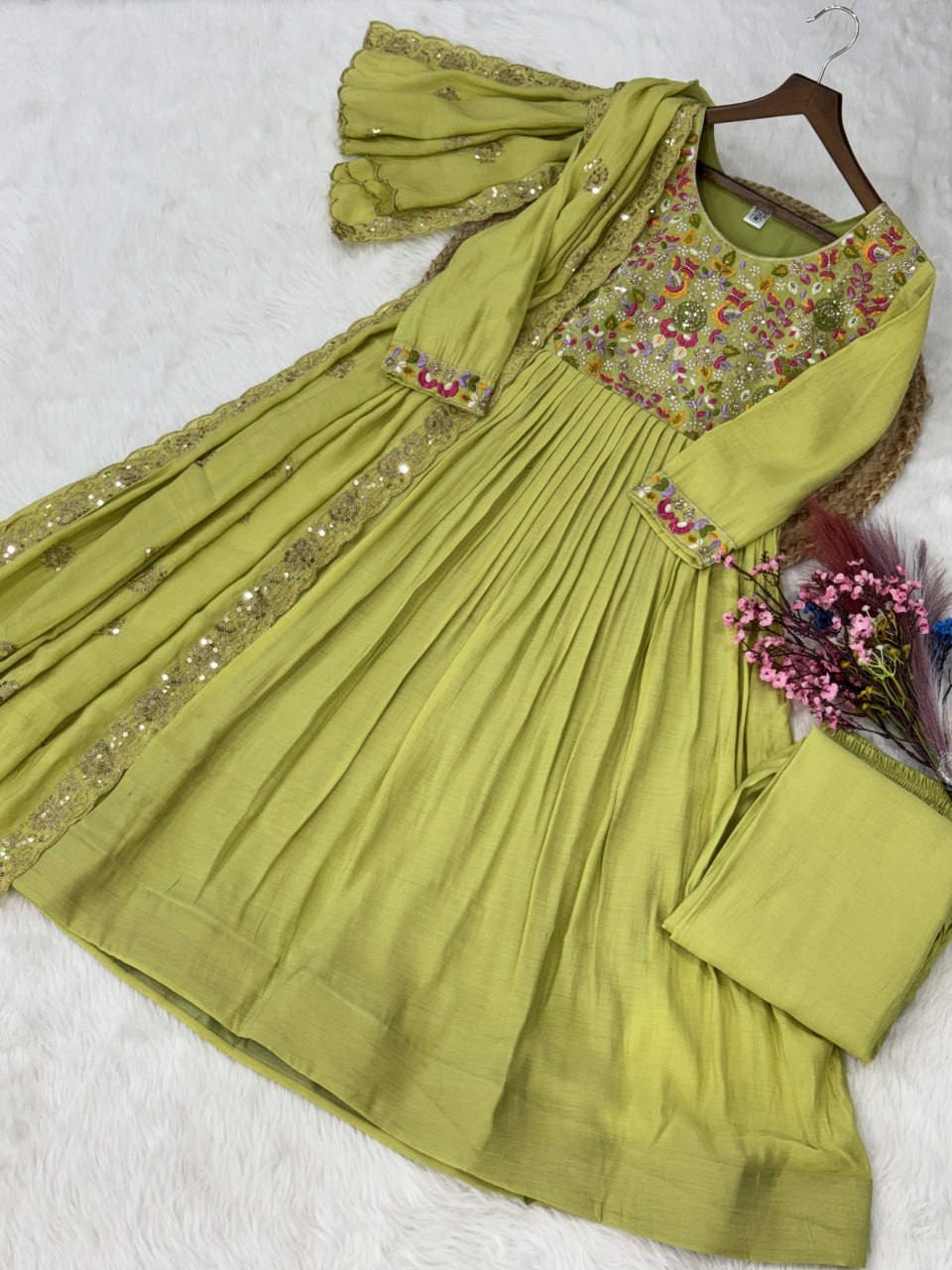 Women's Faux Georgette Embroidered Anarkali Suit Set with Pant & Dupatta | Designer Party Wear Ethnic Dress | Wedding & Festive Wear