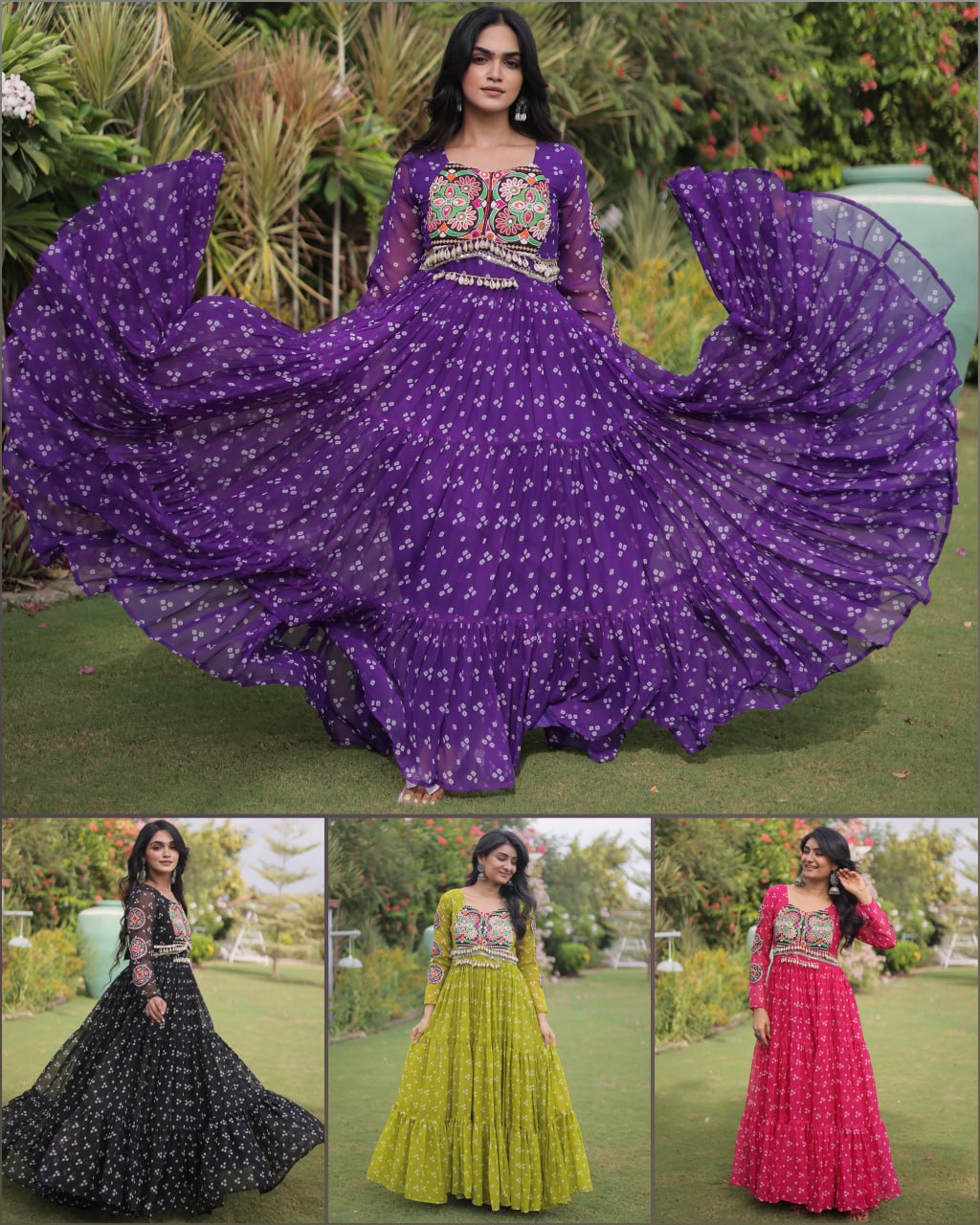 Women’s Designer Bandhani Anarkali Gown | Embroidered Kutchi Work Flared Ethnic Dress