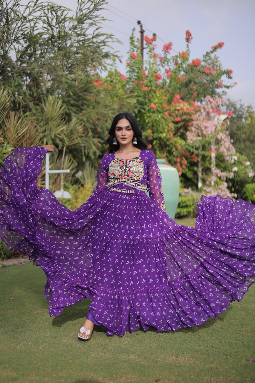 Women’s Designer Bandhani Anarkali Gown | Embroidered Kutchi Work Flared Ethnic Dress