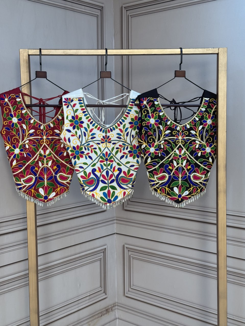Women’s Designer Kutchi Embroidered Blouse | Traditional Mirror Work Choli with Latkan