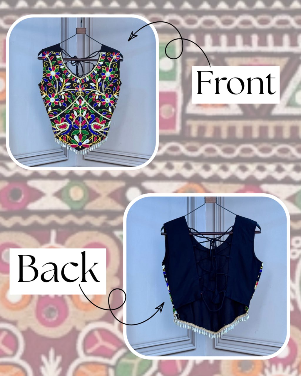 Women’s Designer Kutchi Embroidered Blouse | Traditional Mirror Work Choli with Latkan