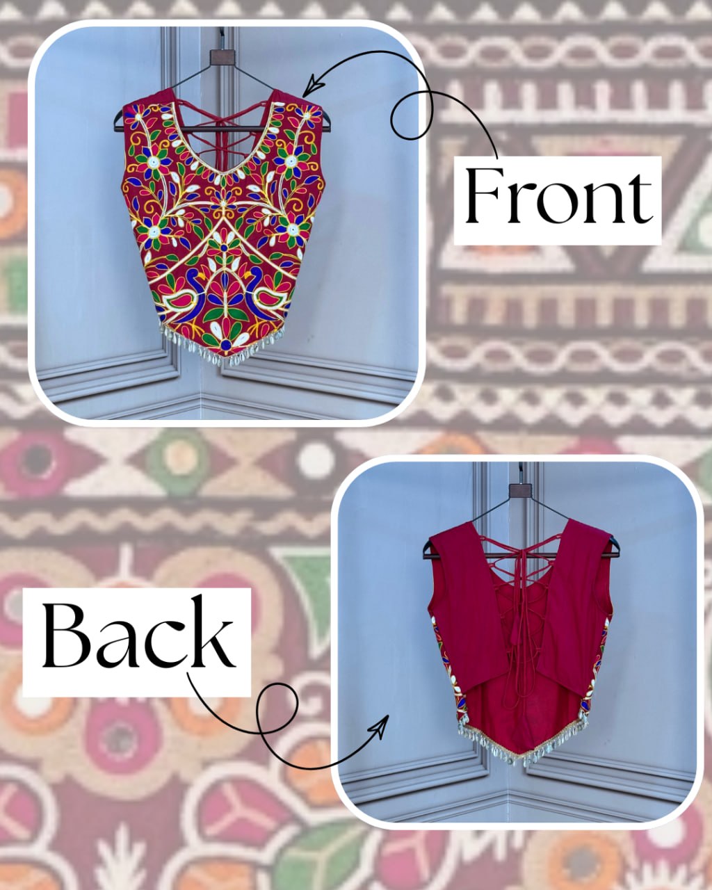 Women’s Designer Kutchi Embroidered Blouse | Traditional Mirror Work Choli with Latkan