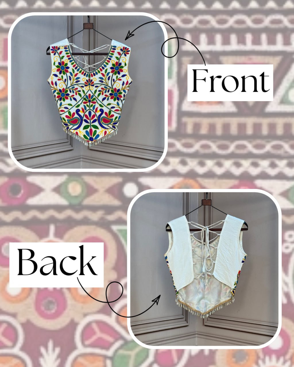 Women’s Designer Kutchi Embroidered Blouse | Traditional Mirror Work Choli with Latkan