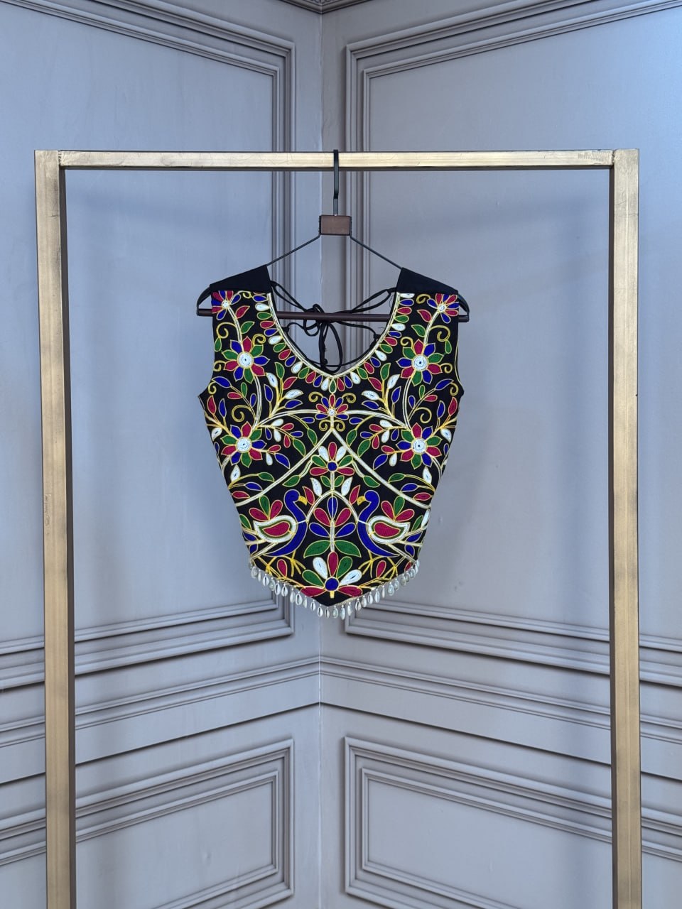 Women’s Designer Kutchi Embroidered Blouse | Traditional Mirror Work Choli with Latkan