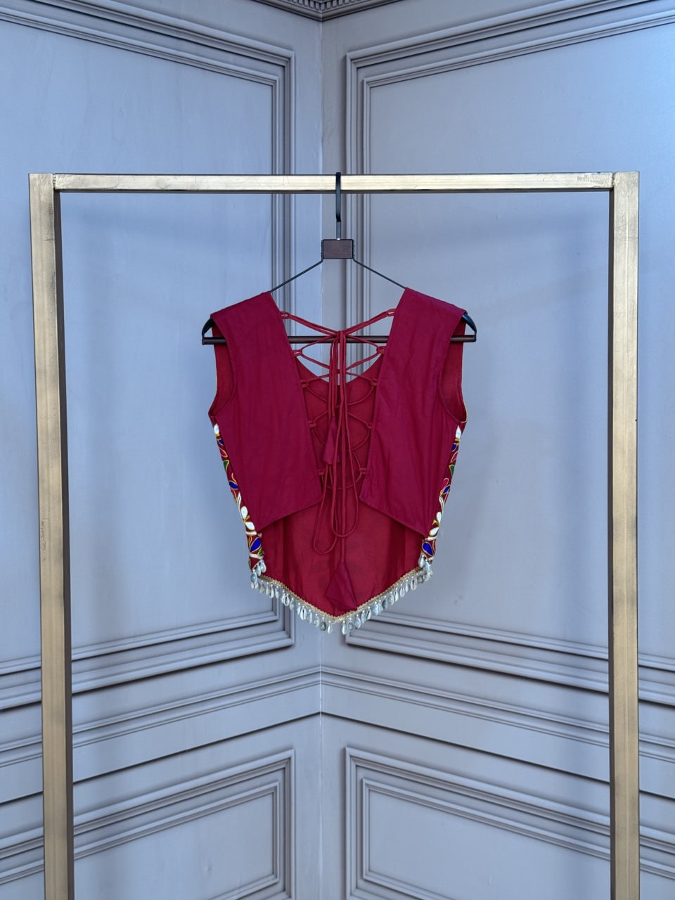 Women’s Designer Kutchi Embroidered Blouse | Traditional Mirror Work Choli with Latkan