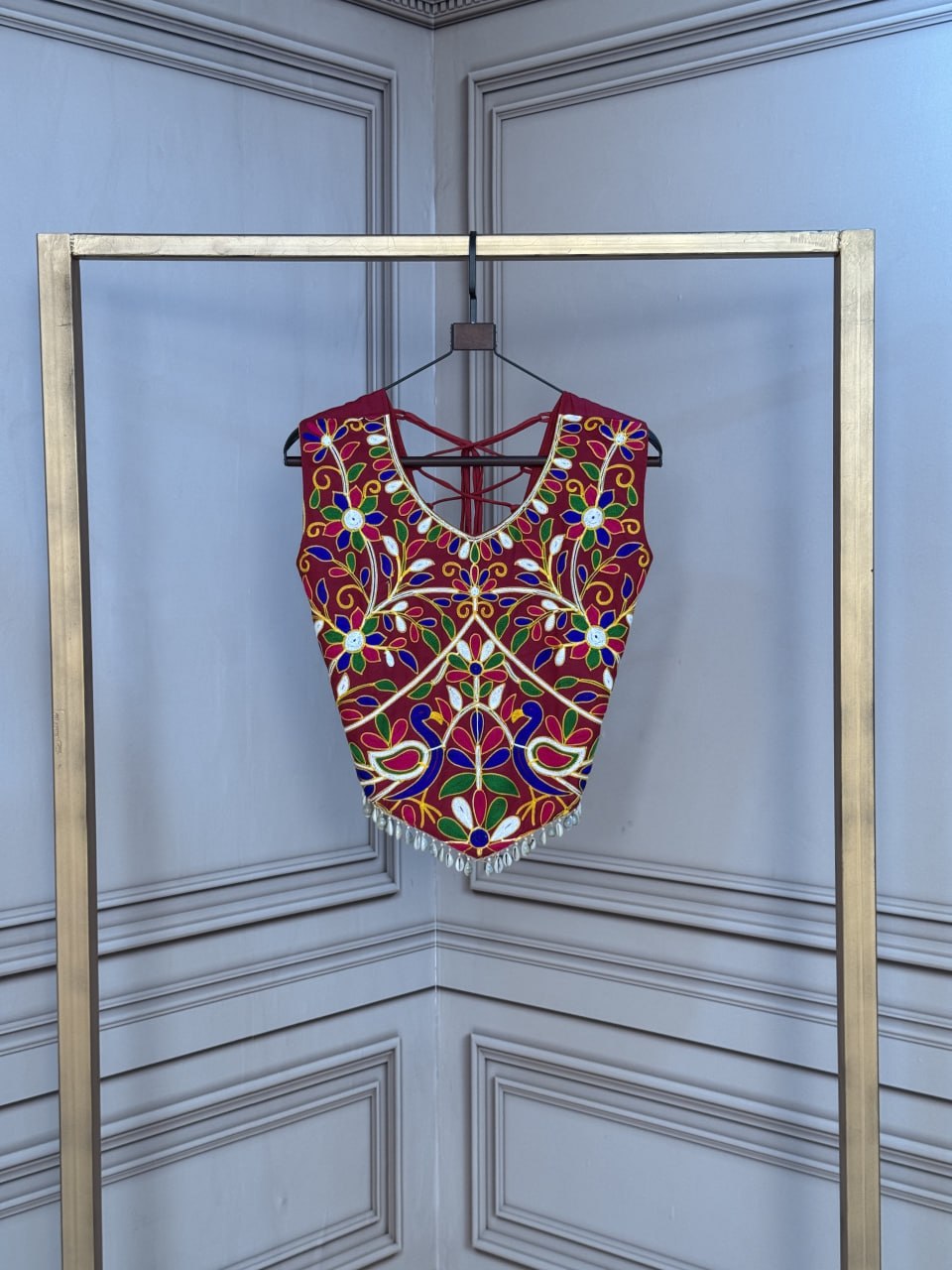 Women’s Designer Kutchi Embroidered Blouse | Traditional Mirror Work Choli with Latkan