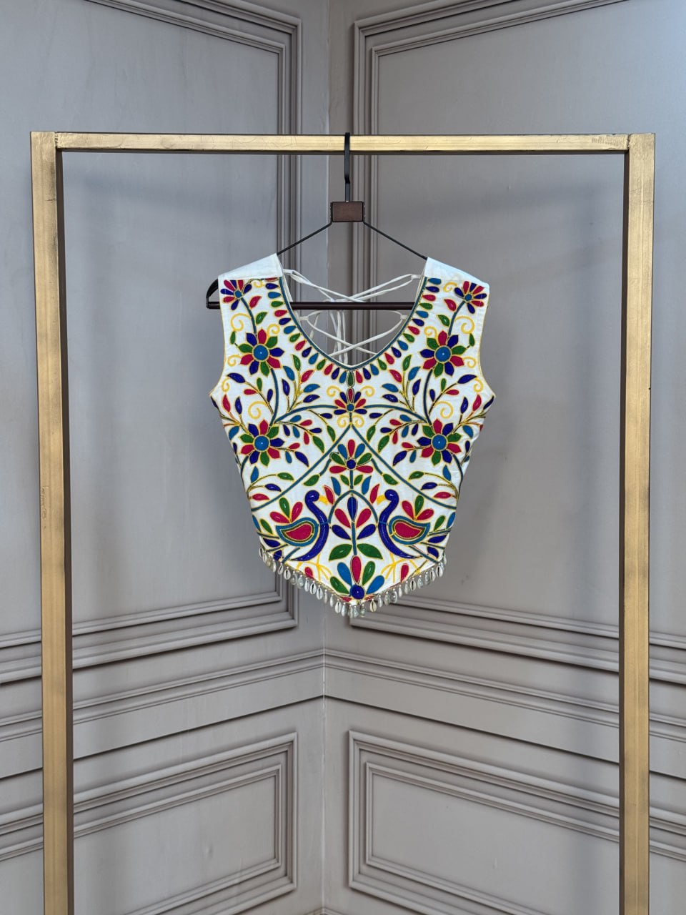 Women’s Designer Kutchi Embroidered Blouse | Traditional Mirror Work Choli with Latkan