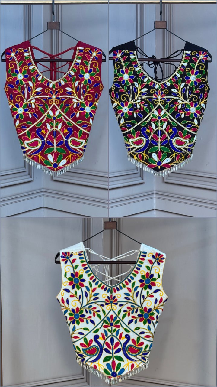 Women’s Designer Kutchi Embroidered Blouse | Traditional Mirror Work Choli with Latkan