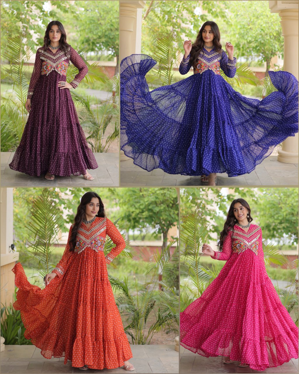 Women’s Designer Anarkali Gown | Printed Flared Ethnic Dress with Embroidered Yoke