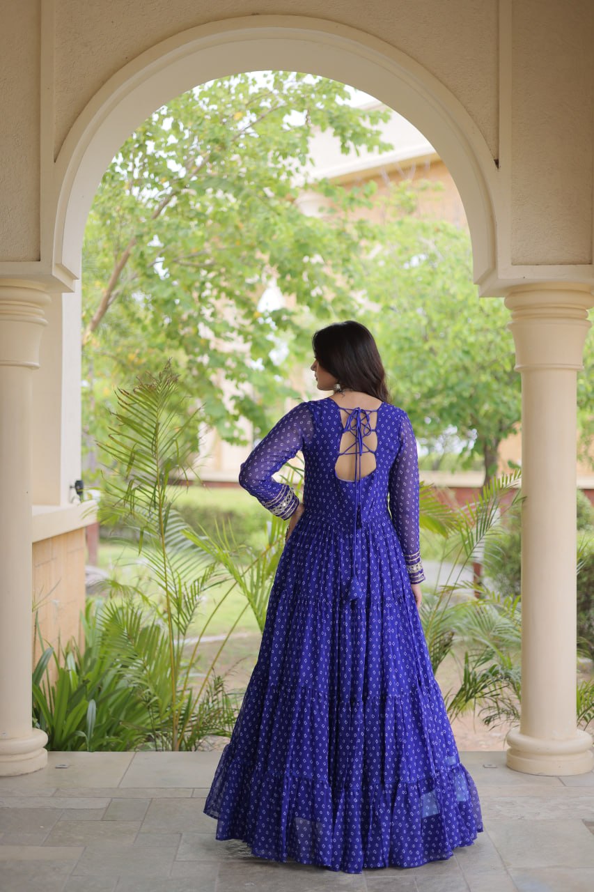 Women’s Designer Anarkali Gown | Printed Flared Ethnic Dress with Embroidered Yoke