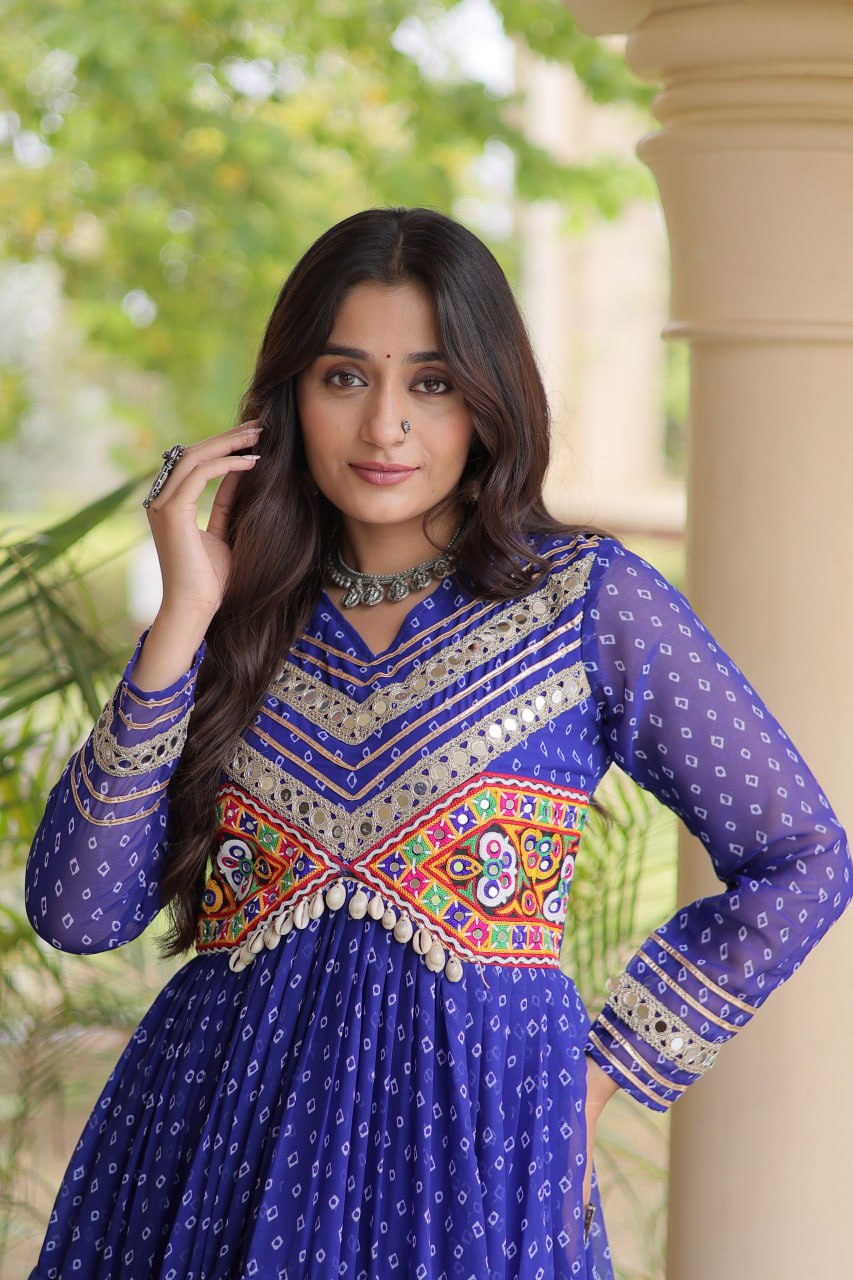 Women’s Designer Anarkali Gown | Printed Flared Ethnic Dress with Embroidered Yoke