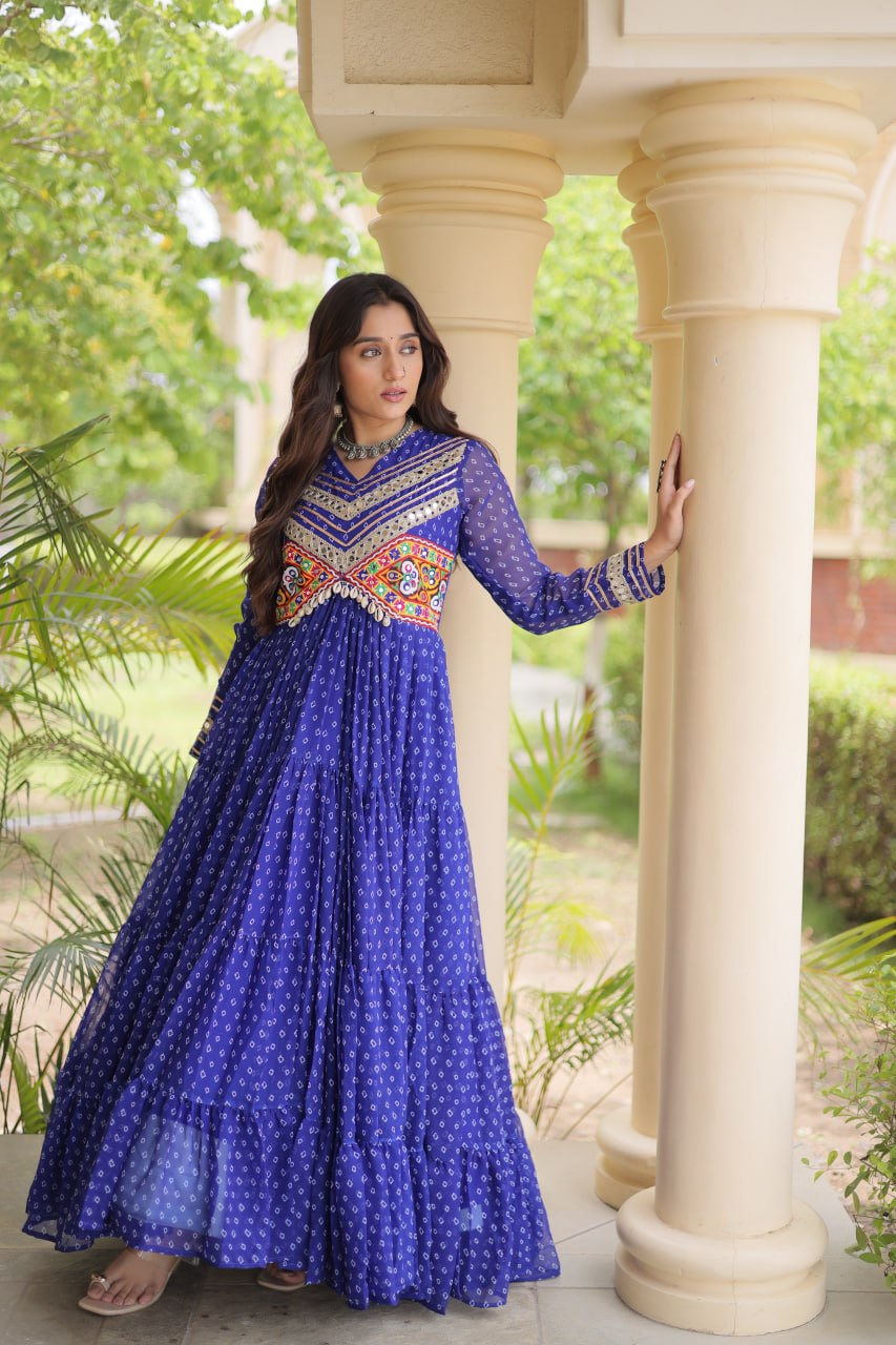 Women’s Designer Anarkali Gown | Printed Flared Ethnic Dress with Embroidered Yoke