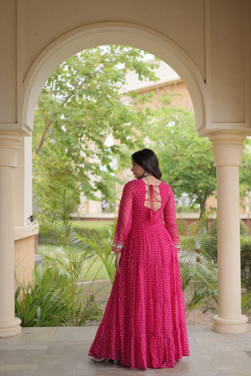 Women’s Designer Anarkali Gown | Printed Flared Ethnic Dress with Embroidered Yoke
