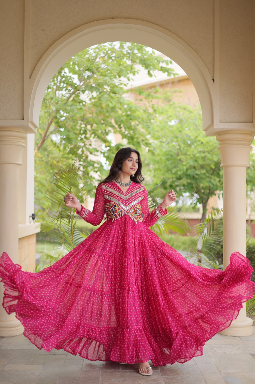 Women’s Designer Anarkali Gown | Printed Flared Ethnic Dress with Embroidered Yoke