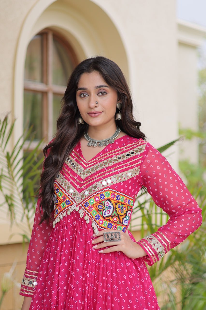 Women’s Designer Anarkali Gown | Printed Flared Ethnic Dress with Embroidered Yoke