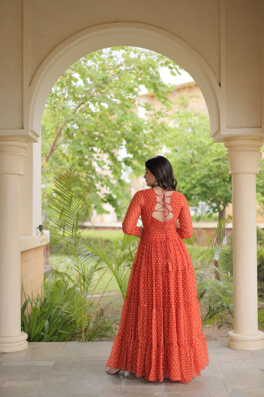 Women’s Designer Anarkali Gown | Printed Flared Ethnic Dress with Embroidered Yoke