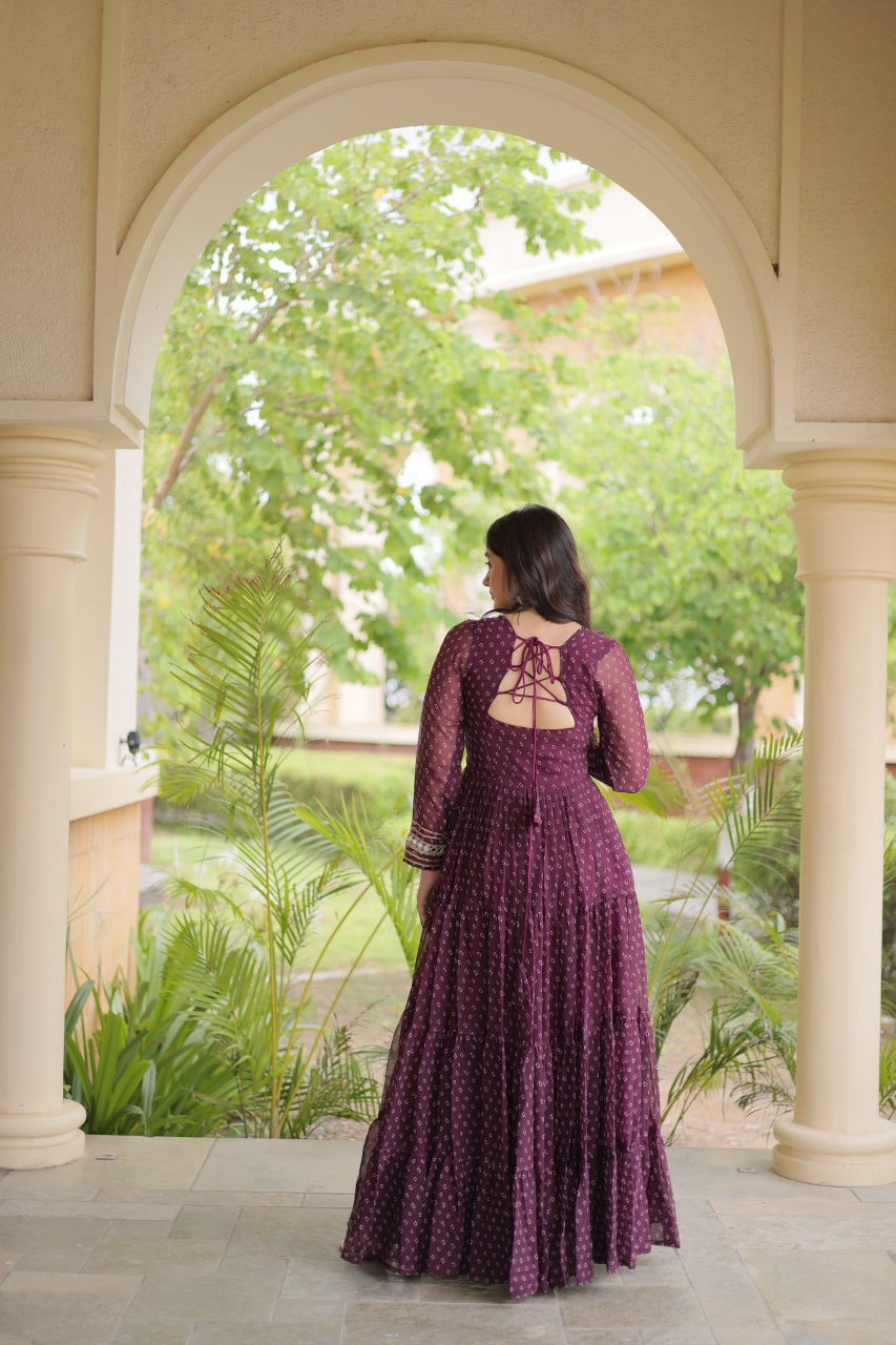 Women’s Designer Anarkali Gown | Printed Flared Ethnic Dress with Embroidered Yoke