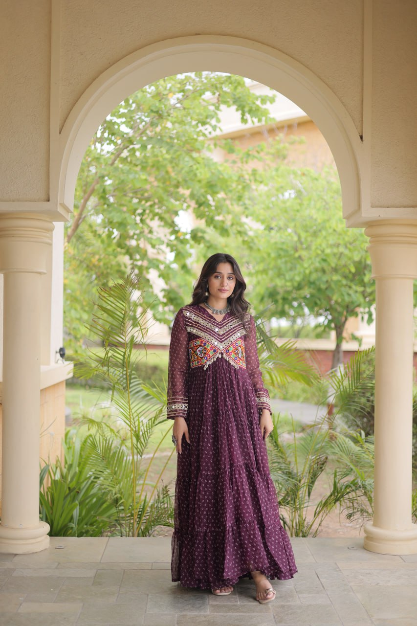 Women’s Designer Anarkali Gown | Printed Flared Ethnic Dress with Embroidered Yoke