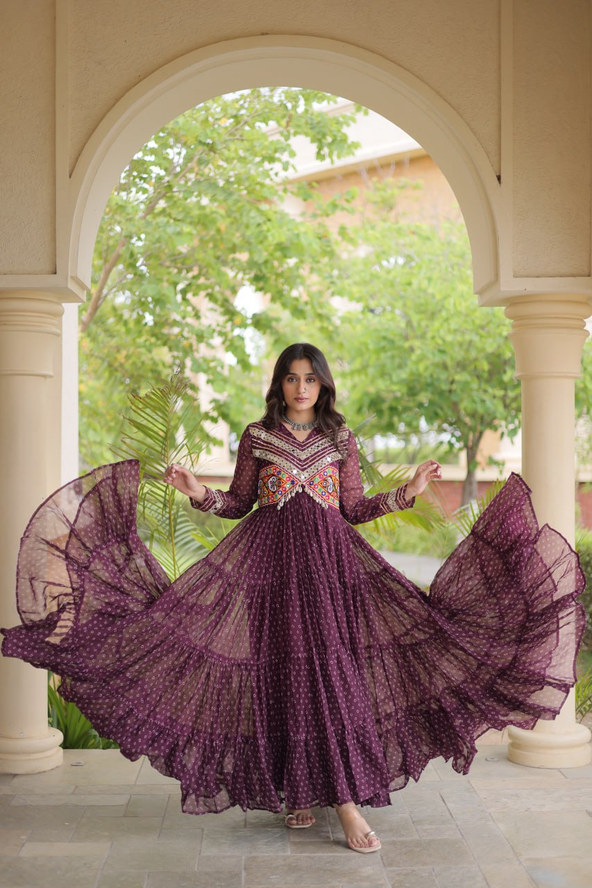 Women’s Designer Anarkali Gown | Printed Flared Ethnic Dress with Embroidered Yoke