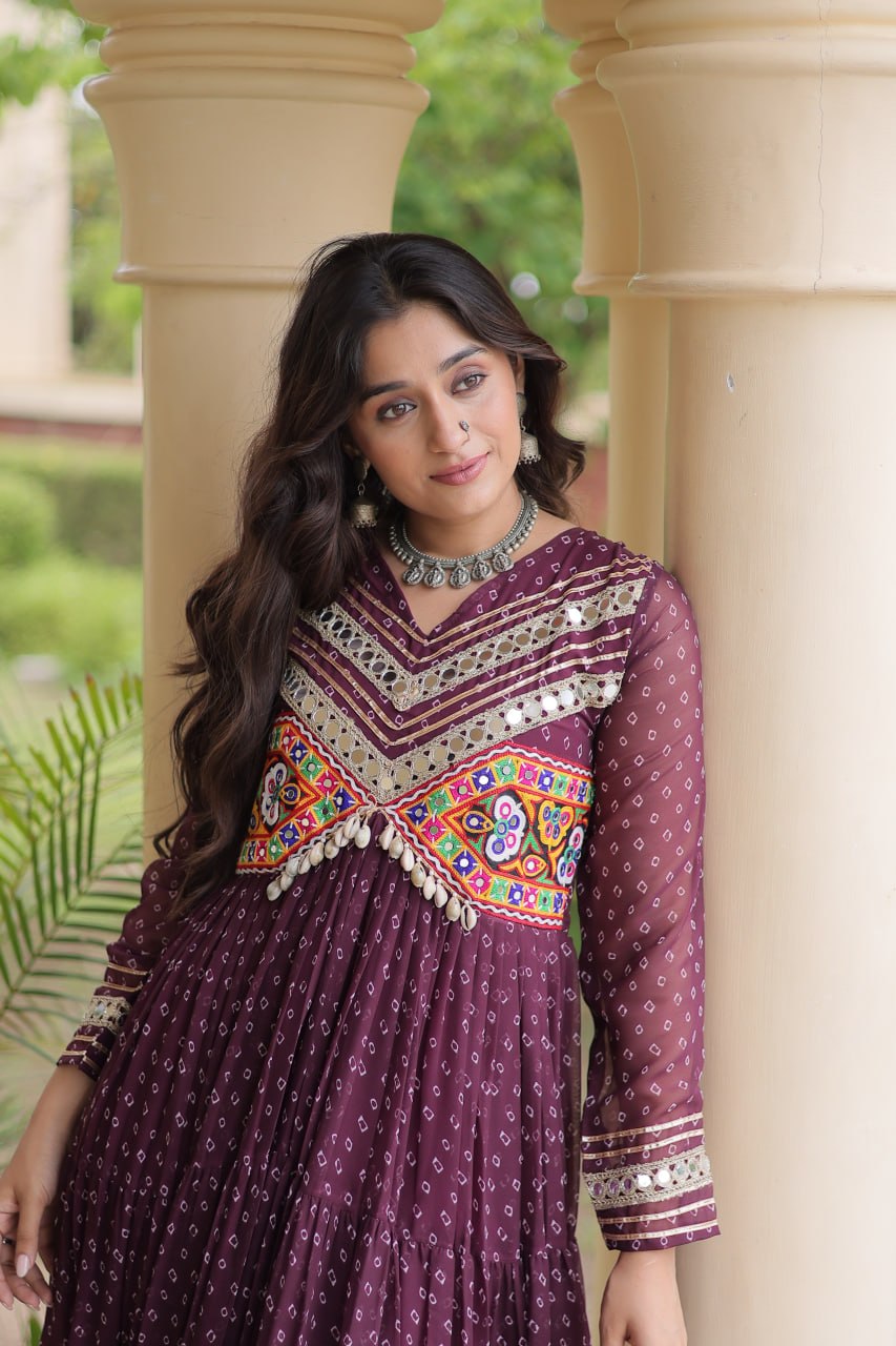 Women’s Designer Anarkali Gown | Printed Flared Ethnic Dress with Embroidered Yoke