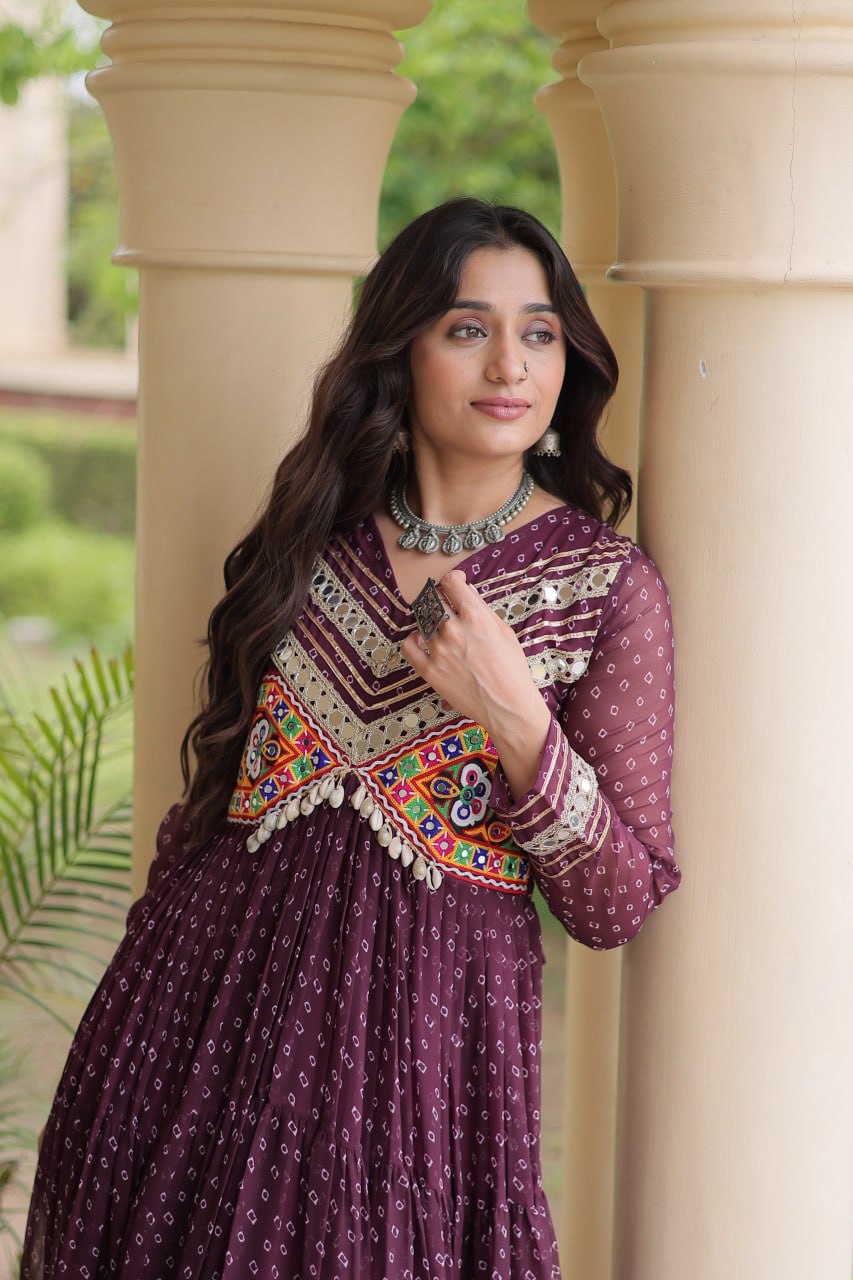 Women’s Designer Anarkali Gown | Printed Flared Ethnic Dress with Embroidered Yoke