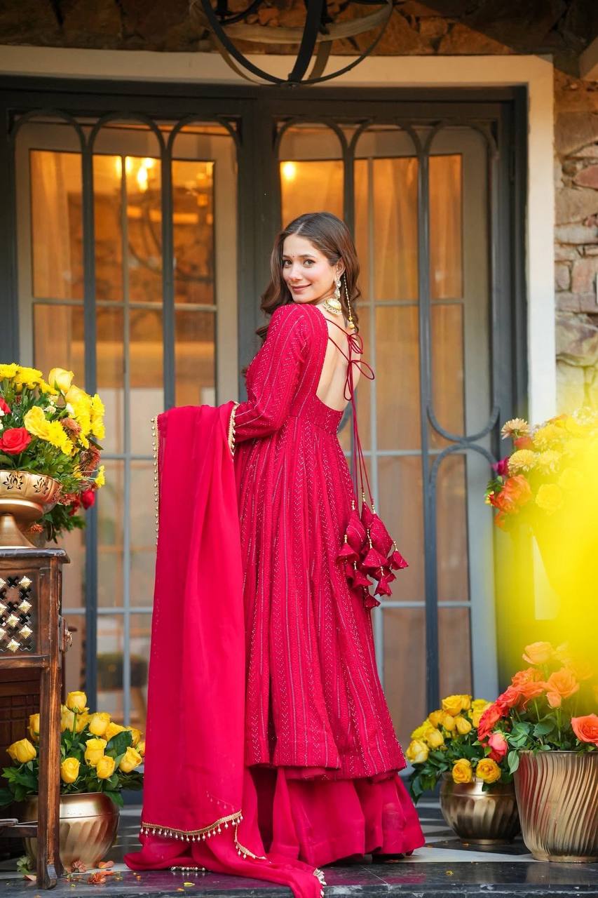 Red Anarkali Gown for Women with Dupatta | Designer Party Wear & Festive Ethnic Dress