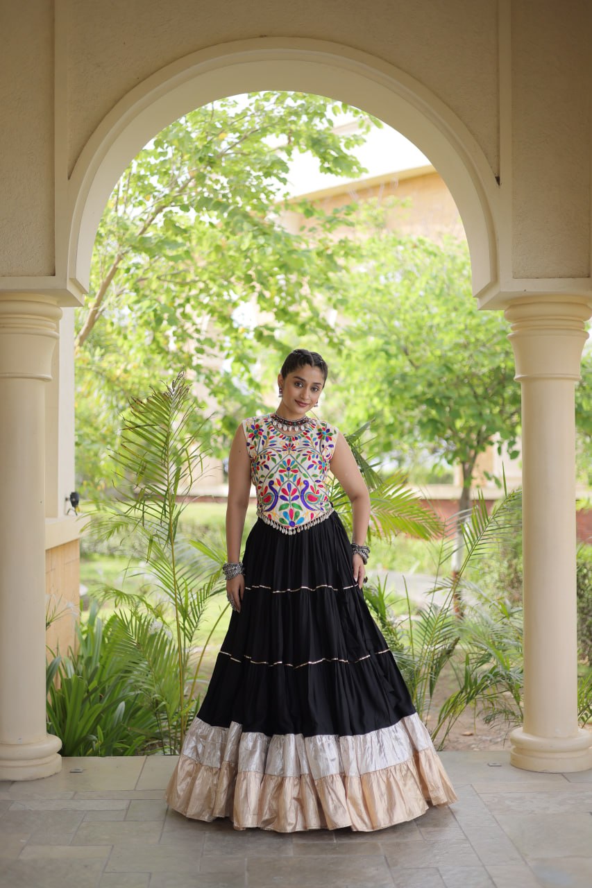 Women’s Designer Navratri Lehenga Choli | Embroidered Kutchi Work Flared Ghagra Set