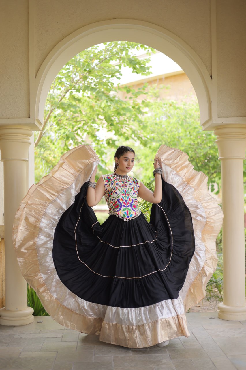 Women’s Designer Navratri Lehenga Choli | Embroidered Kutchi Work Flared Ghagra Set