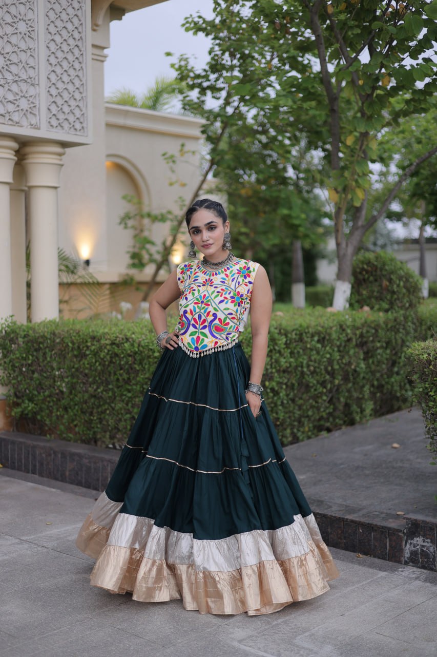 Women’s Designer Navratri Lehenga Choli | Embroidered Kutchi Work Flared Ghagra Set