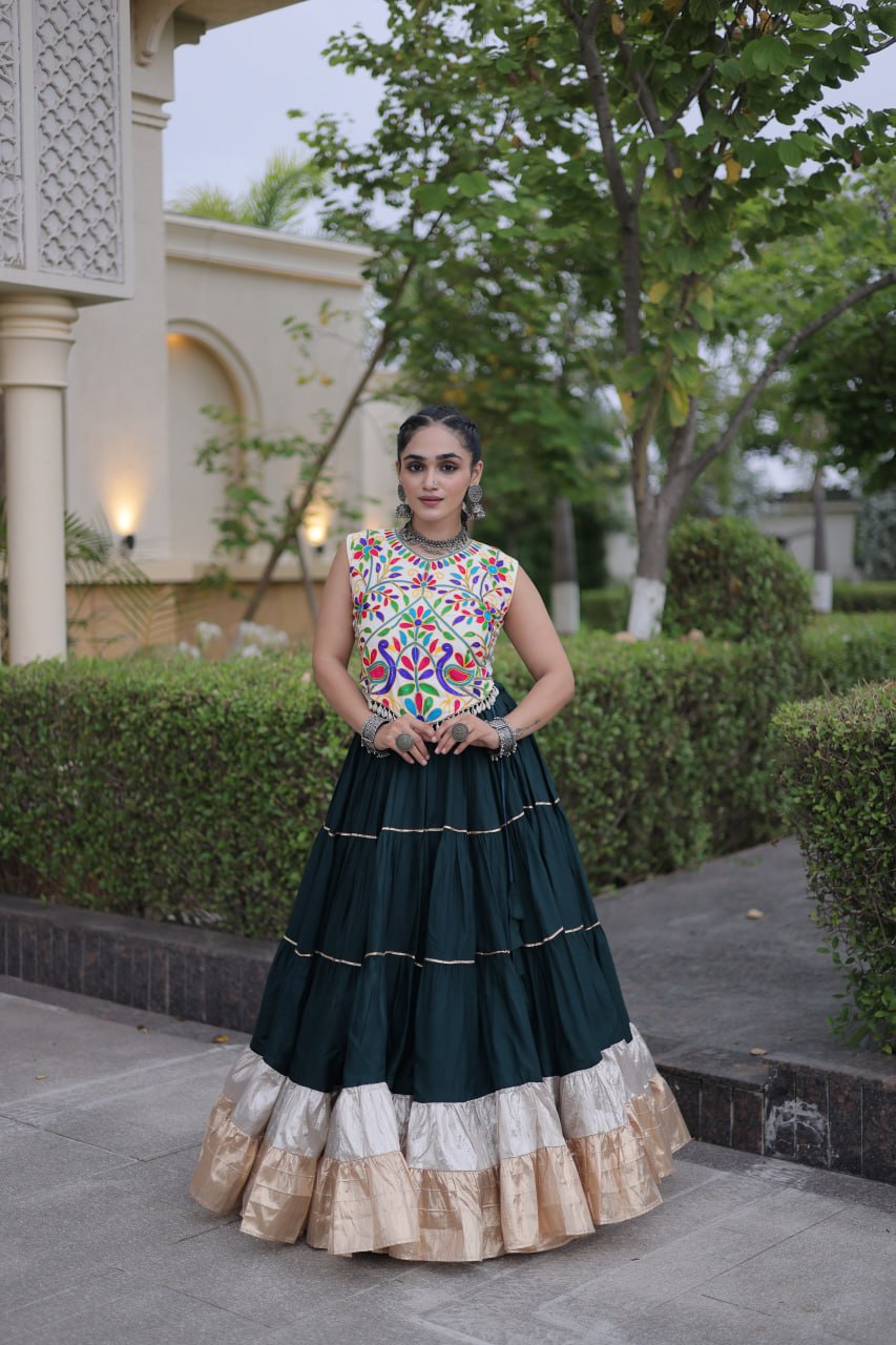Women’s Designer Navratri Lehenga Choli | Embroidered Kutchi Work Flared Ghagra Set