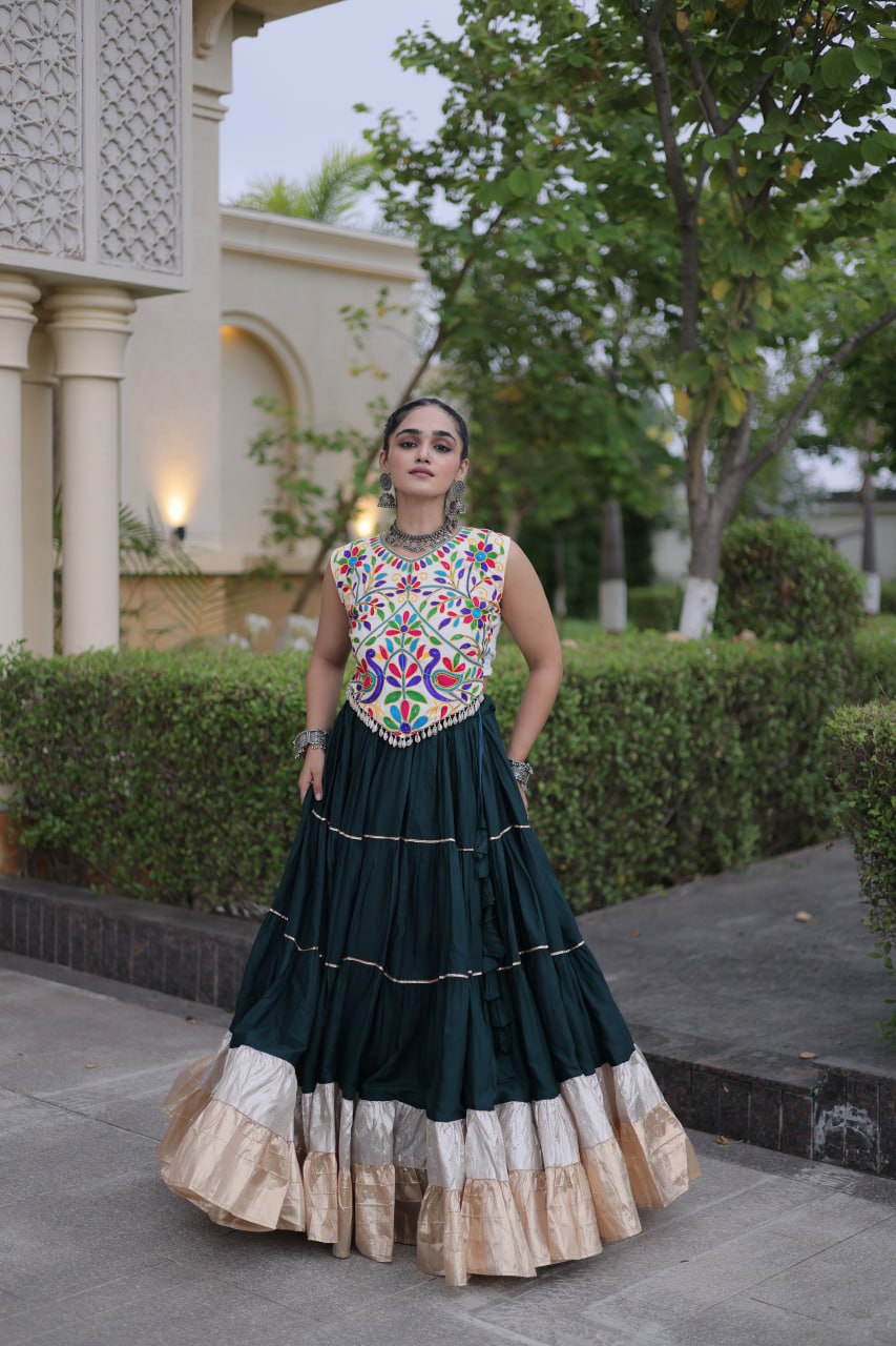 Women’s Designer Navratri Lehenga Choli | Embroidered Kutchi Work Flared Ghagra Set