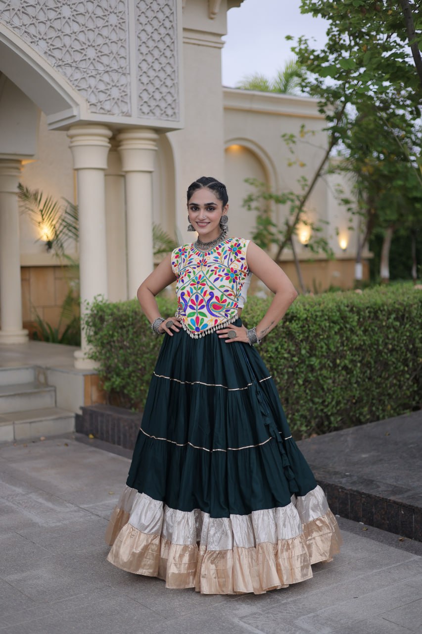 Women’s Designer Navratri Lehenga Choli | Embroidered Kutchi Work Flared Ghagra Set