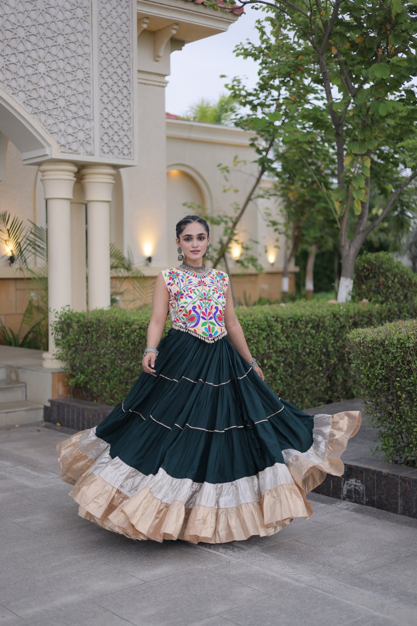 Women’s Designer Navratri Lehenga Choli | Embroidered Kutchi Work Flared Ghagra Set