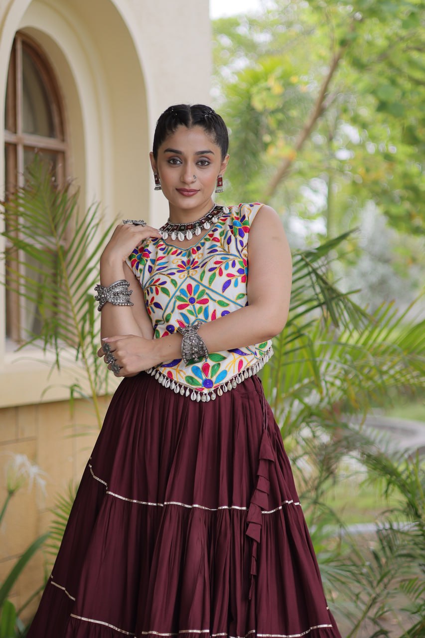 Women’s Designer Navratri Lehenga Choli | Embroidered Kutchi Work Flared Ghagra Set