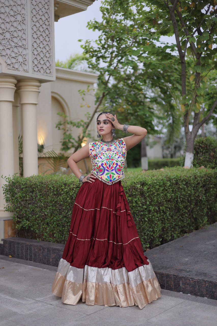 Women’s Designer Navratri Lehenga Choli | Embroidered Kutchi Work Flared Ghagra Set