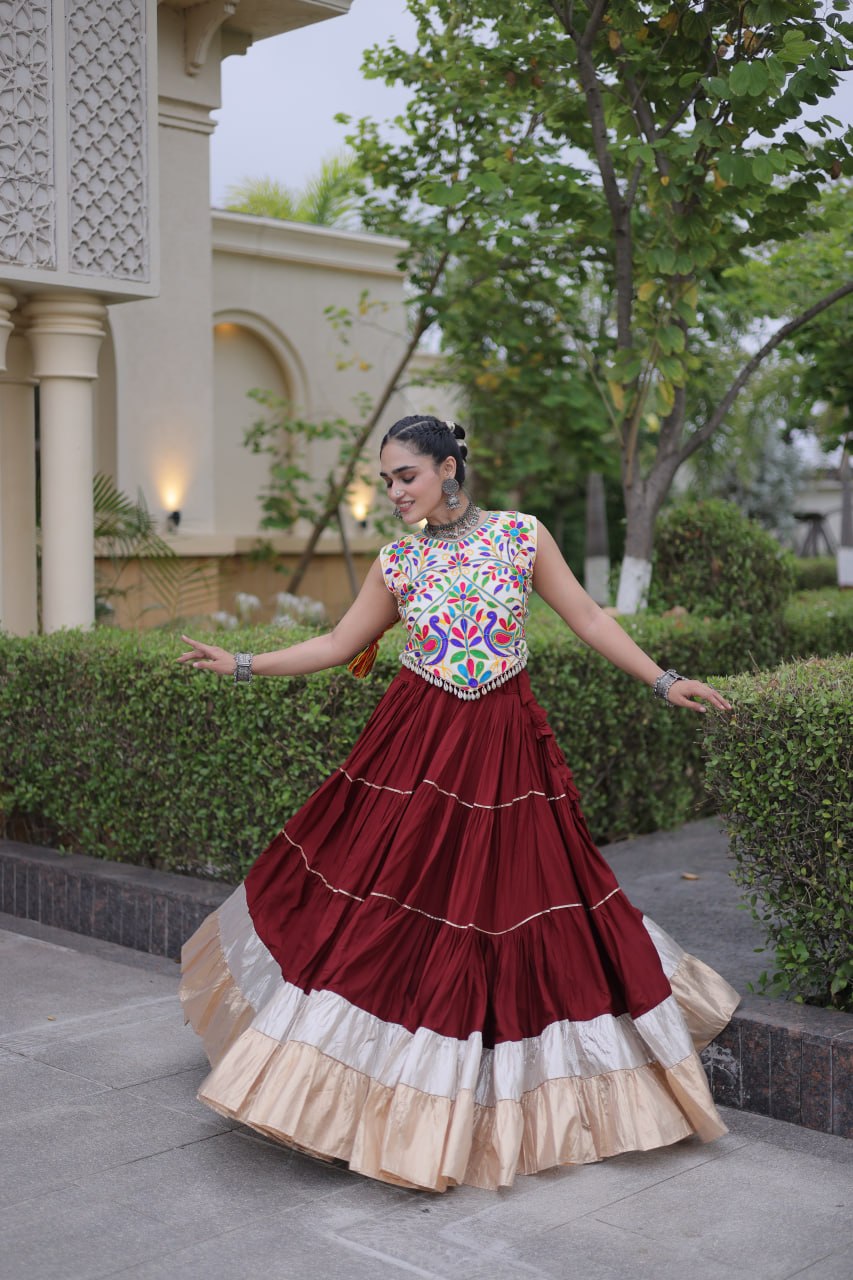 Women’s Designer Navratri Lehenga Choli | Embroidered Kutchi Work Flared Ghagra Set